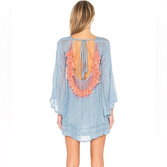 Sundress Indiana Petra Sequin Blue Pink Tassel Open Back Dress Size XS Small - Picture 2 of 9